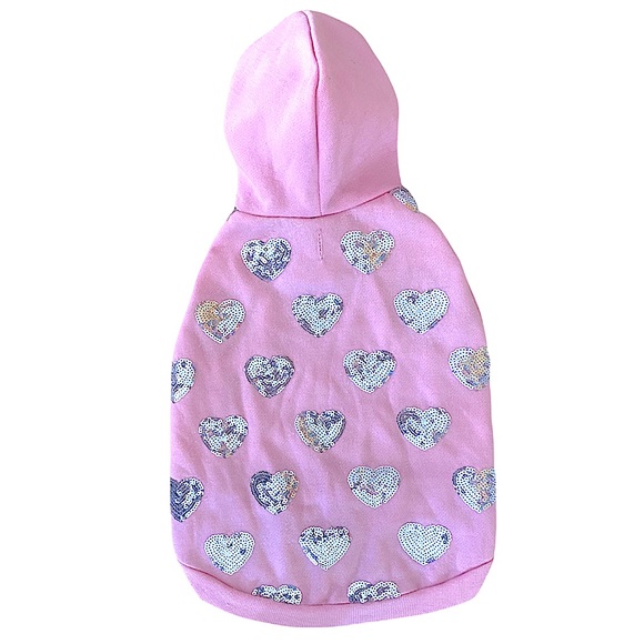 Top Paw Pink Sequence Silver Heart Hoodie Size Medium